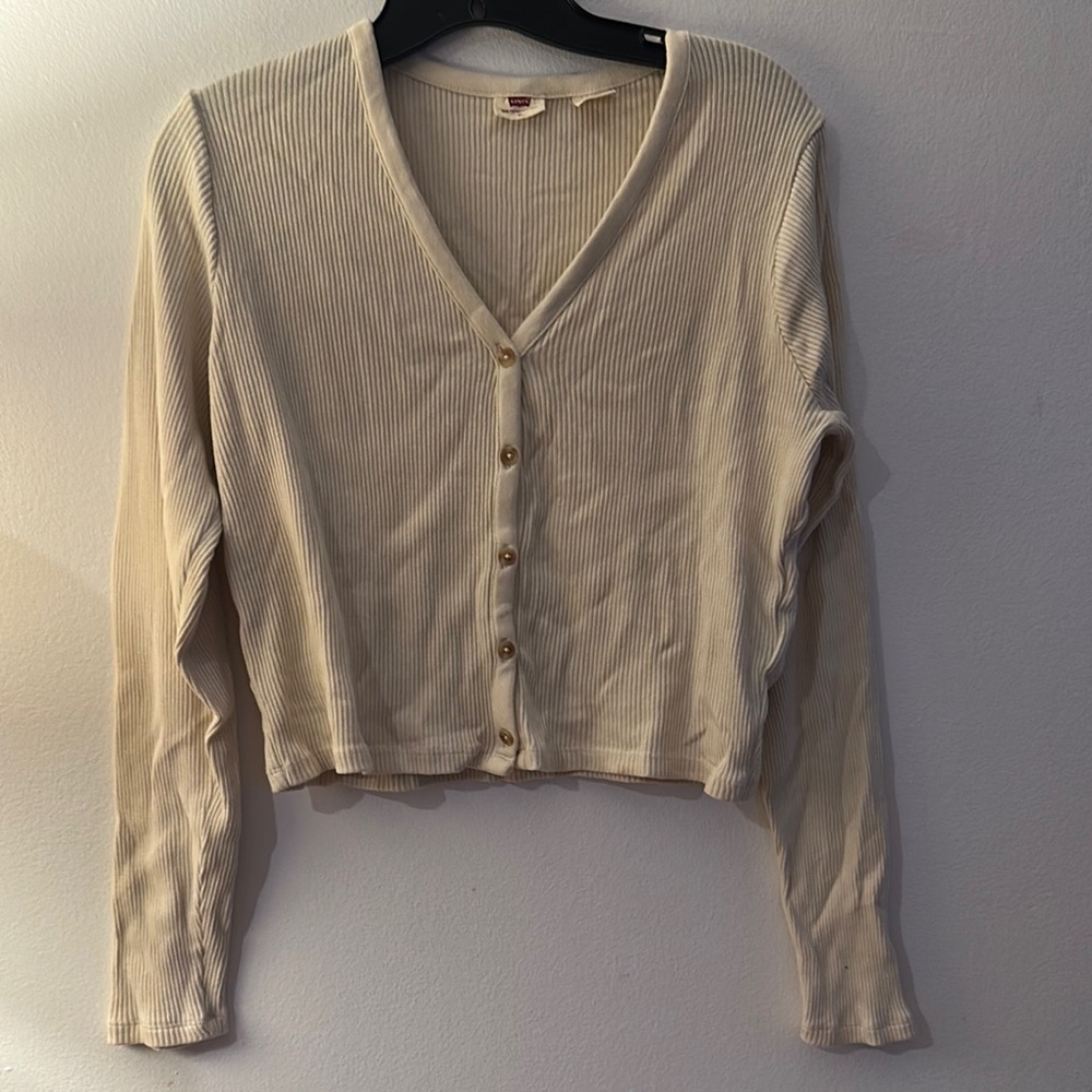 Beige Striped Button-Up Cardigan - Preloved